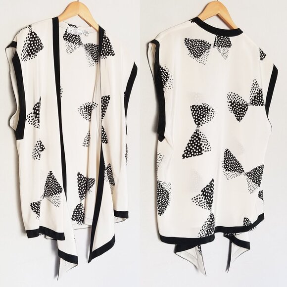 Vintage Soo Yung Lee 100% Silk Sleeveless Tie Front Kimono Vest Cardi Dot Bow 10 - Picture 3 of 13